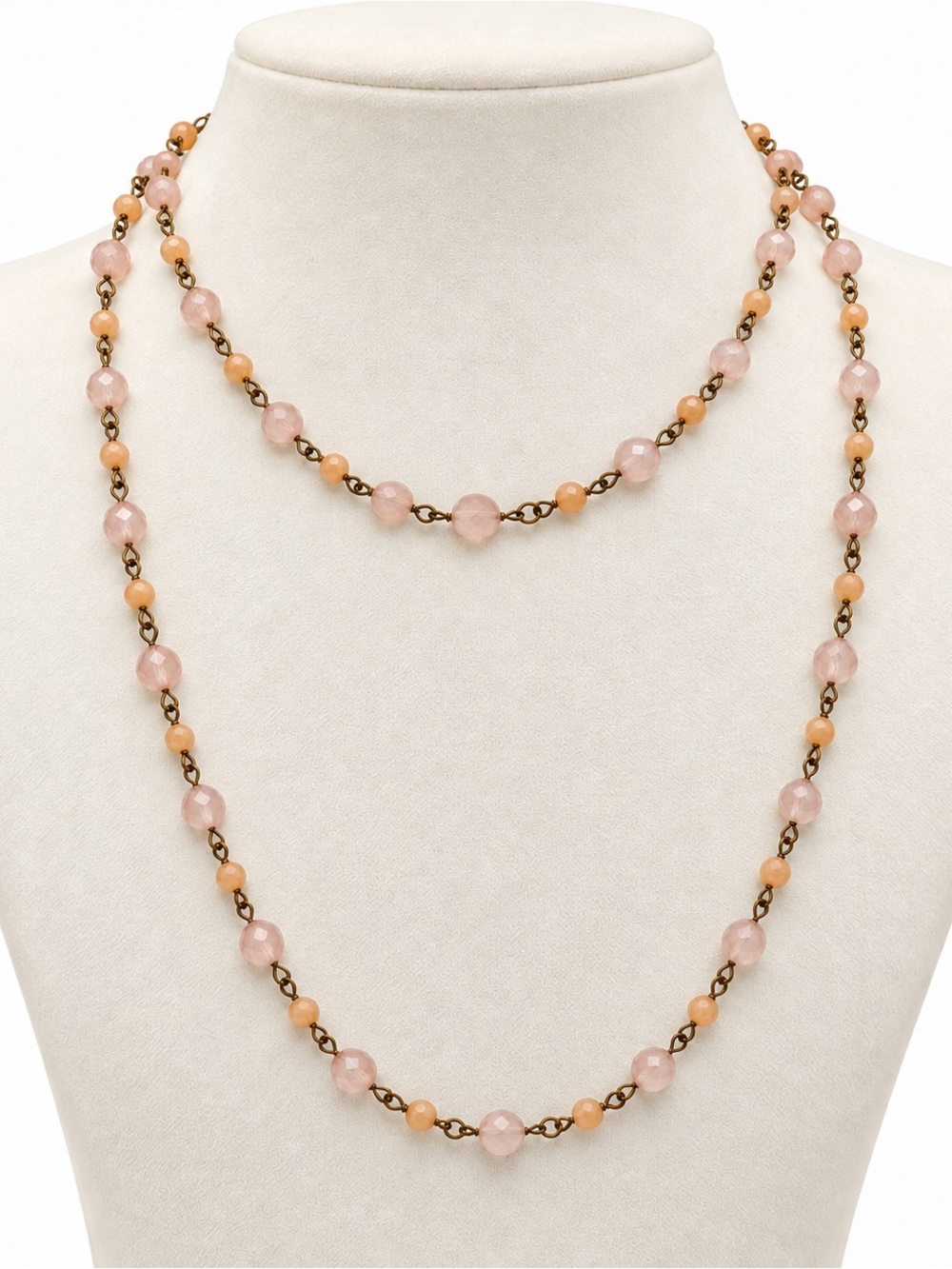 Long Blush Pink & Peach Faceted Bead Necklace